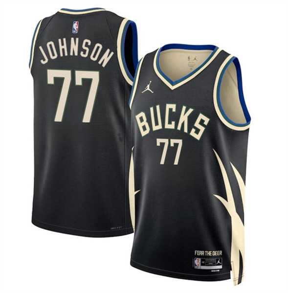 Mens Milwaukee Bucks #77 AJ Johnson Black 2024 Draft Statement Edition Stitched Basketball Jersey Dzhi->milwaukee bucks->NBA Jersey